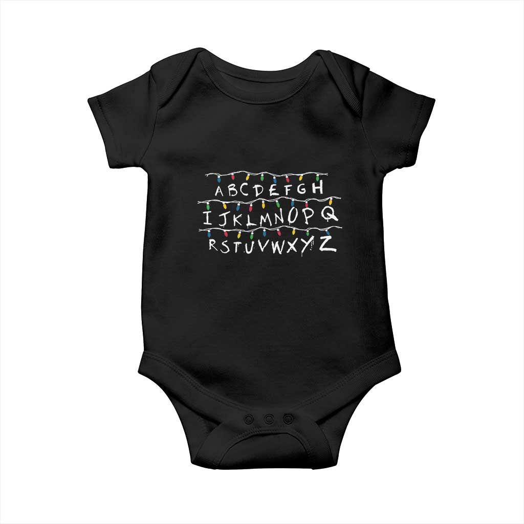 Funny Stranger Christmas Baby Onesie Alphabet Xmas Lights Movie TS11 Black Print Your Wear