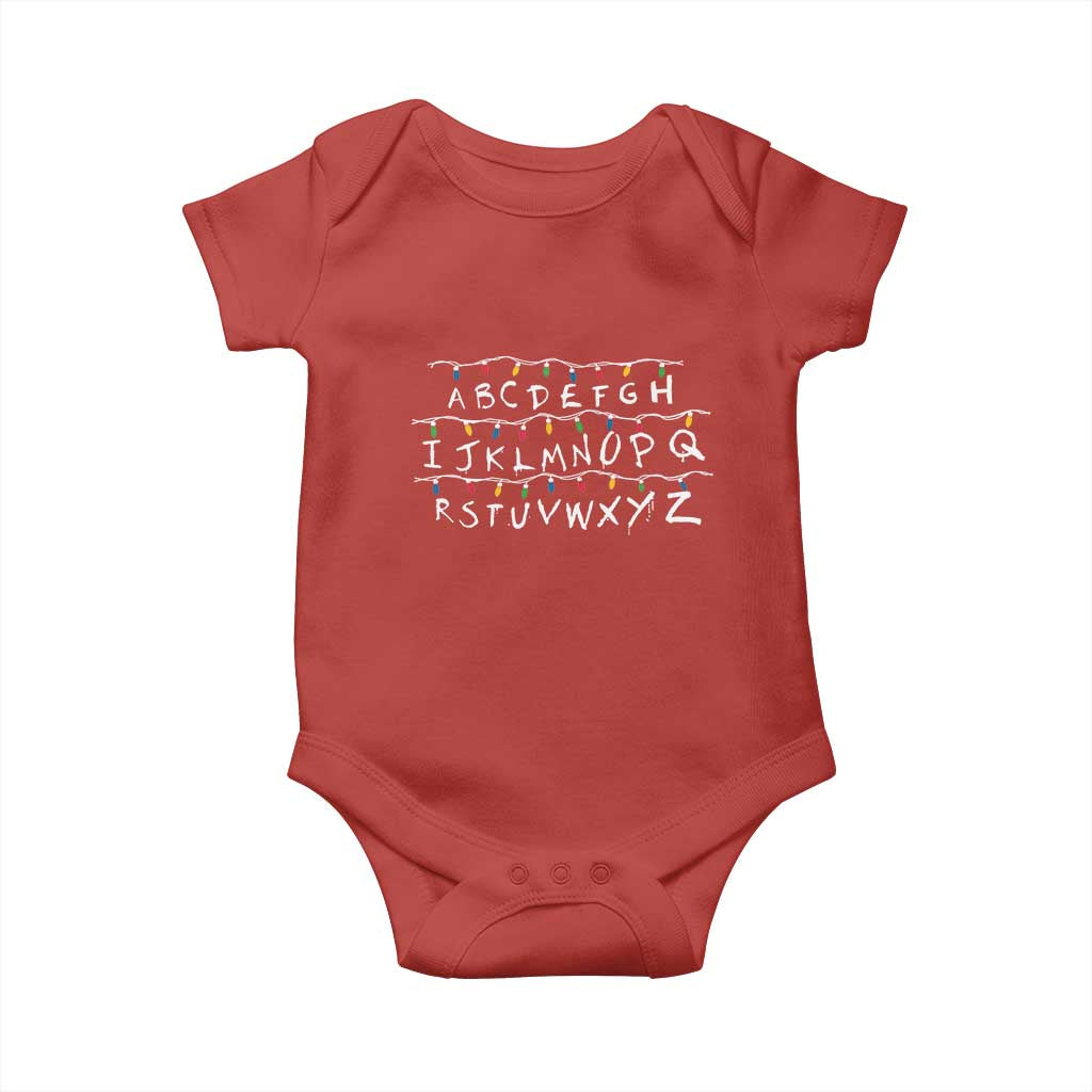 Funny Stranger Christmas Baby Onesie Alphabet Xmas Lights Movie TS11 Red Print Your Wear