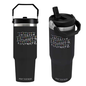 Funny Stranger Christmas Flip Straw Tumbler Alphabet Xmas Lights Movie TS11 One Size: 30 oz Black Print Your Wear