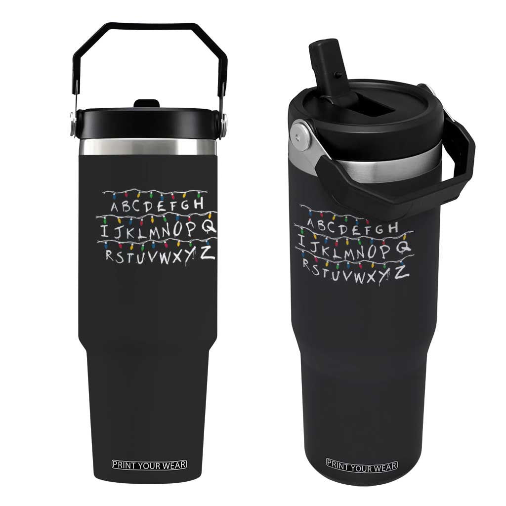 Funny Stranger Christmas Flip Straw Tumbler Alphabet Xmas Lights Movie TS11 One Size: 30 oz Black Print Your Wear