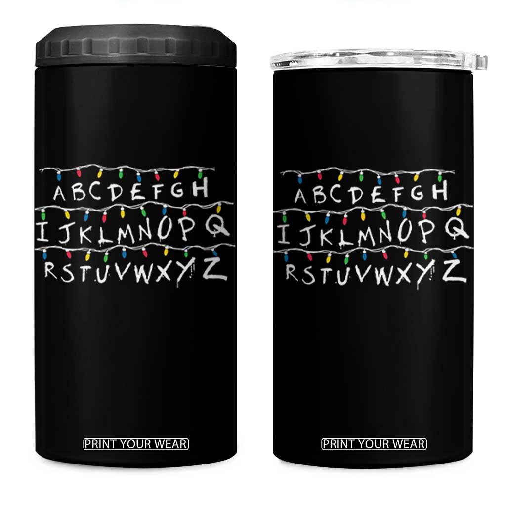 Funny Stranger Christmas 4 in 1 Can Cooler Tumbler Alphabet Xmas Lights Movie TS11 One Size: 16 oz Black Print Your Wear