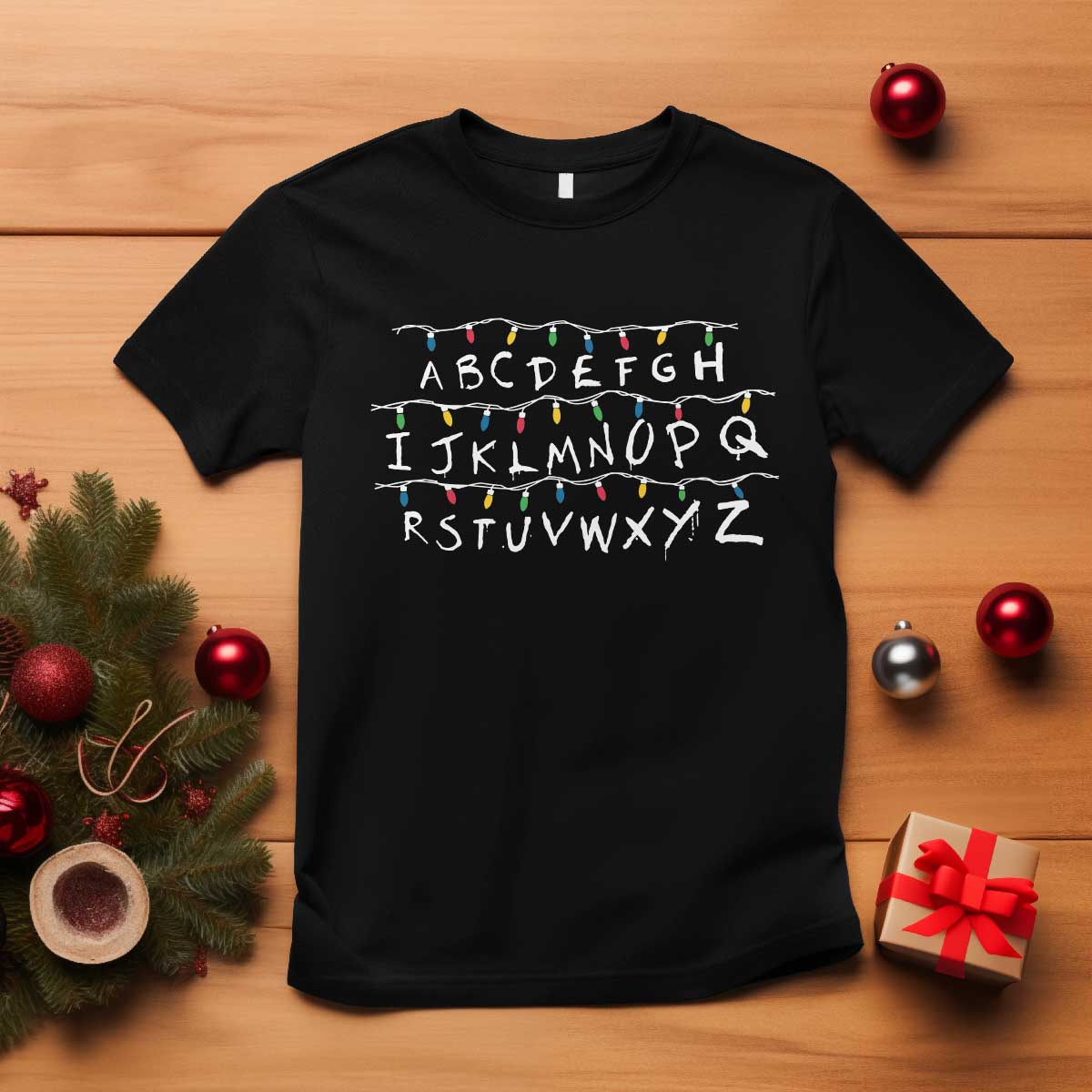 Funny Stranger Christmas T Shirt Alphabet Xmas Lights Movie TS11 Black Print Your Wear