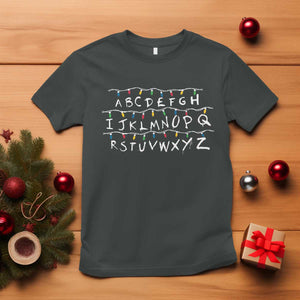 Funny Stranger Christmas T Shirt Alphabet Xmas Lights Movie TS11 Dark Heather Print Your Wear