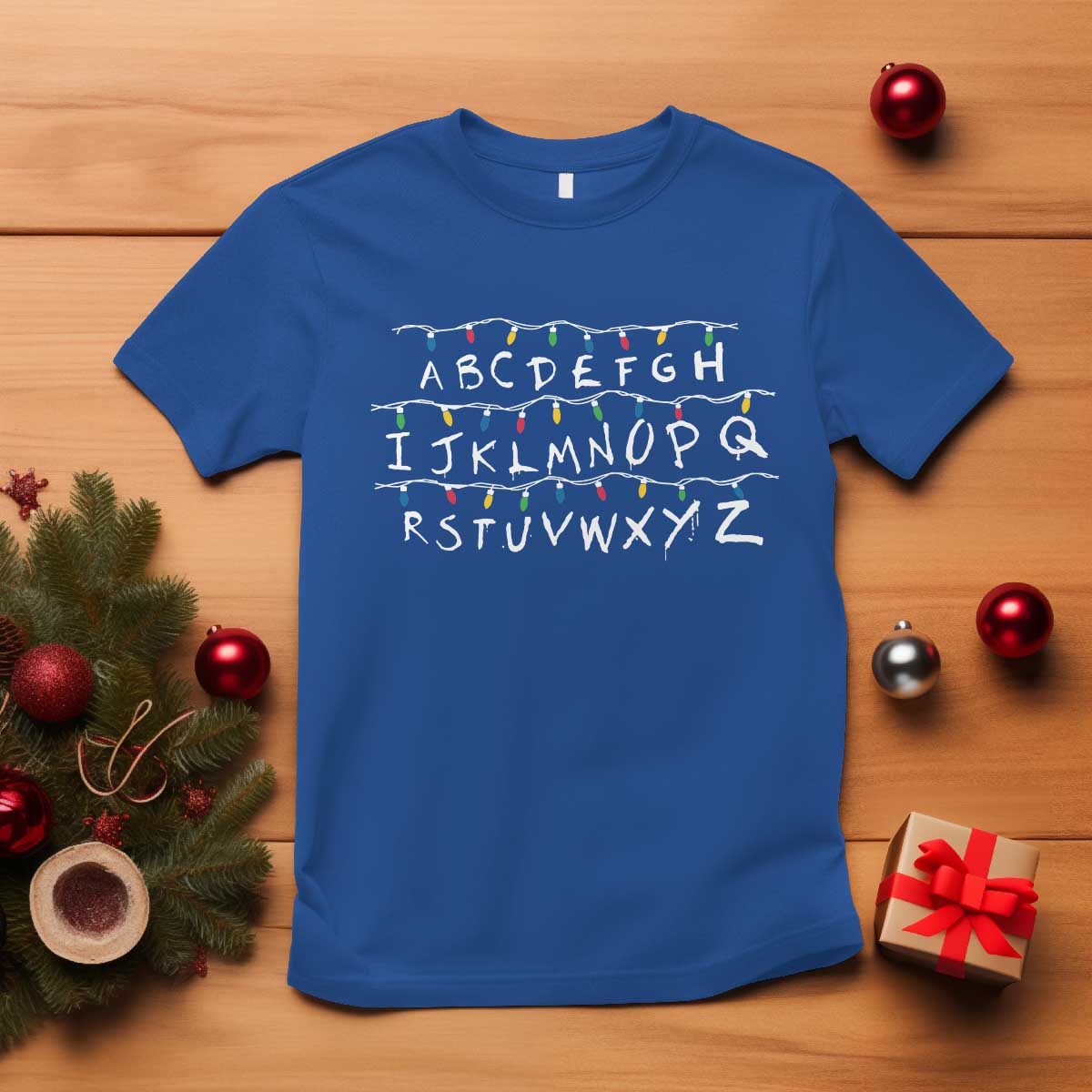 Funny Stranger Christmas T Shirt Alphabet Xmas Lights Movie TS11 Royal Blue Print Your Wear