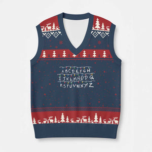 Funny Stranger Xmas V-Neck Knit Sweater Vest Alphabet Xmas Lights Movie TS11 Navy Red Print Your Wear