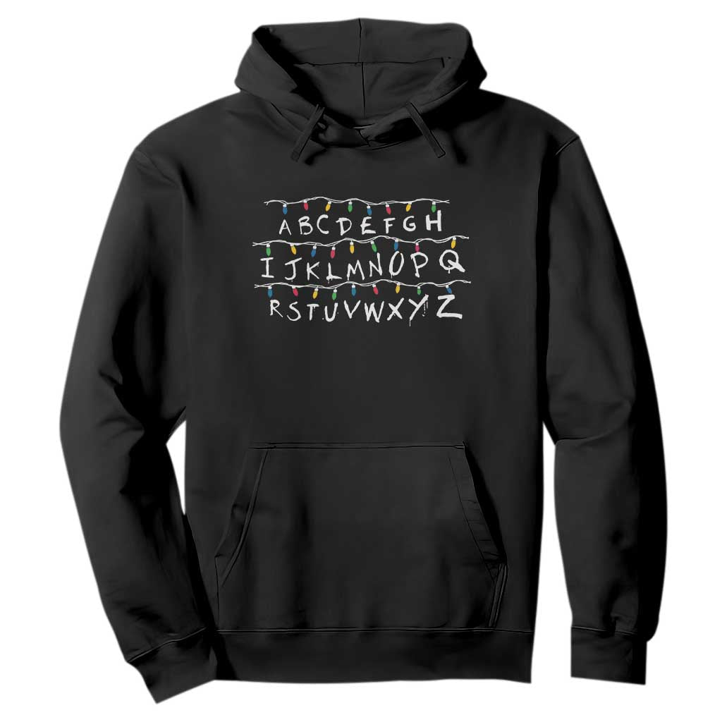 Funny Stranger Christmas Hoodie Alphabet Xmas Lights Movie TS11 Black Print Your Wear