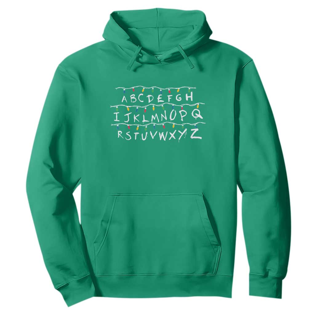 Funny Stranger Christmas Hoodie Alphabet Xmas Lights Movie TS11 Irish Green Print Your Wear