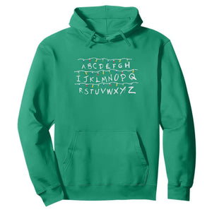 Funny Stranger Christmas Hoodie Alphabet Xmas Lights Movie TS11 Irish Green Print Your Wear