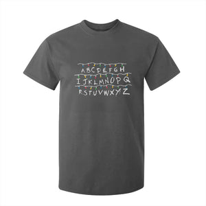 Funny Stranger Christmas T Shirt For Kid Alphabet Xmas Lights Movie TS11 Dark Heather Print Your Wear
