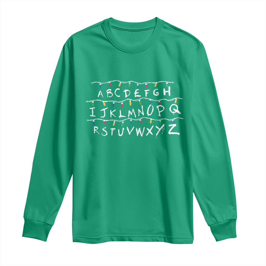 Funny Stranger Christmas Long Sleeve Shirt Alphabet Xmas Lights Movie TS11 Irish Green Print Your Wear