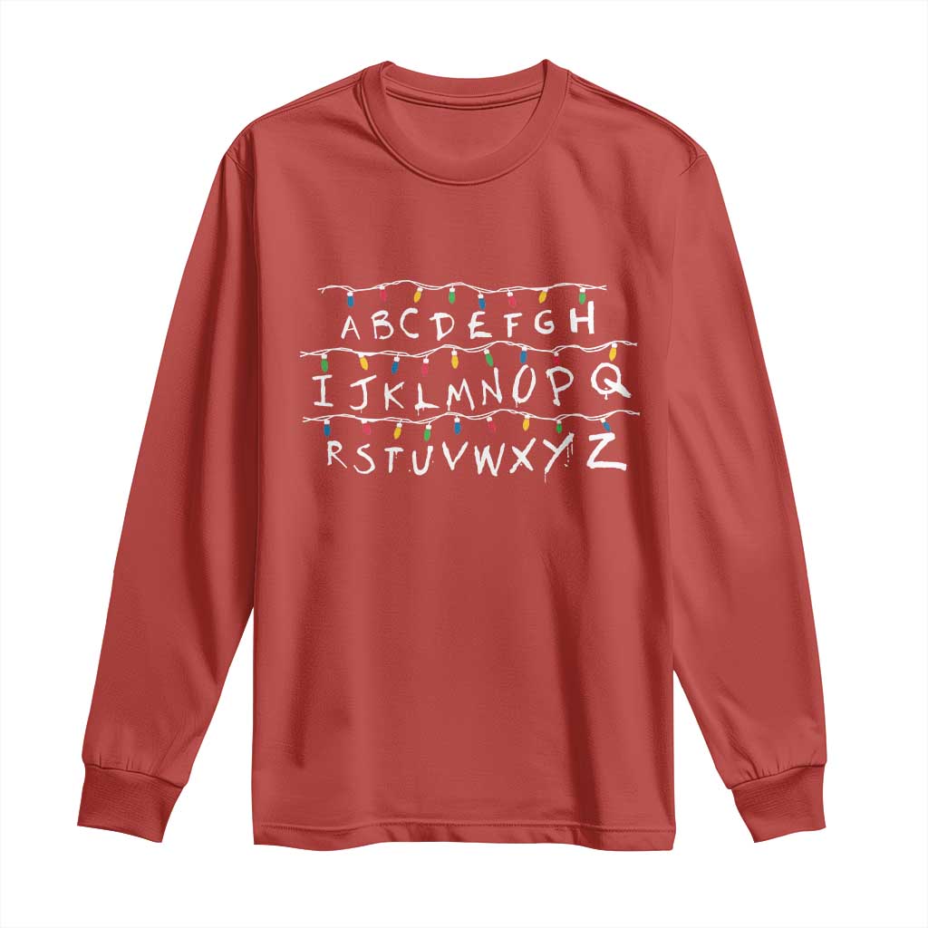 Funny Stranger Christmas Long Sleeve Shirt Alphabet Xmas Lights Movie TS11 Red Print Your Wear