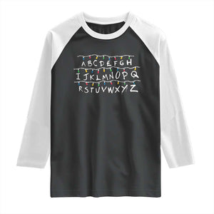 Funny Stranger Christmas Raglan Shirt Alphabet Xmas Lights Movie TS11 Black White Print Your Wear