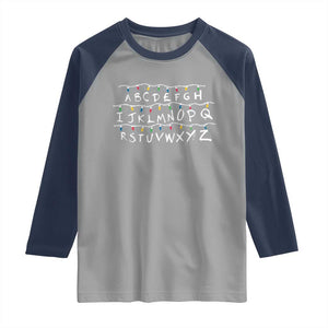 Funny Stranger Christmas Raglan Shirt Alphabet Xmas Lights Movie TS11 Sport Gray Navy Print Your Wear