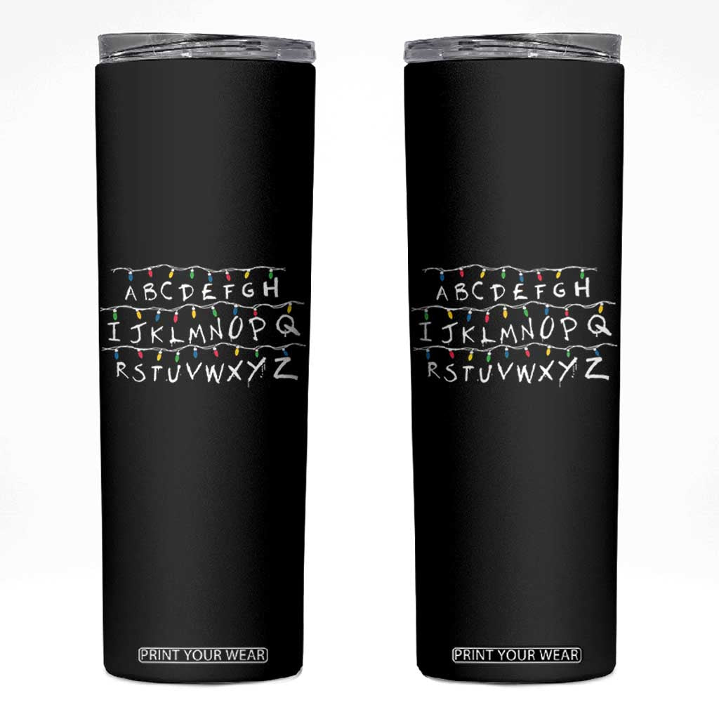 Funny Stranger Christmas Skinny Tumbler Alphabet Xmas Lights Movie TS11 Black Print Your Wear