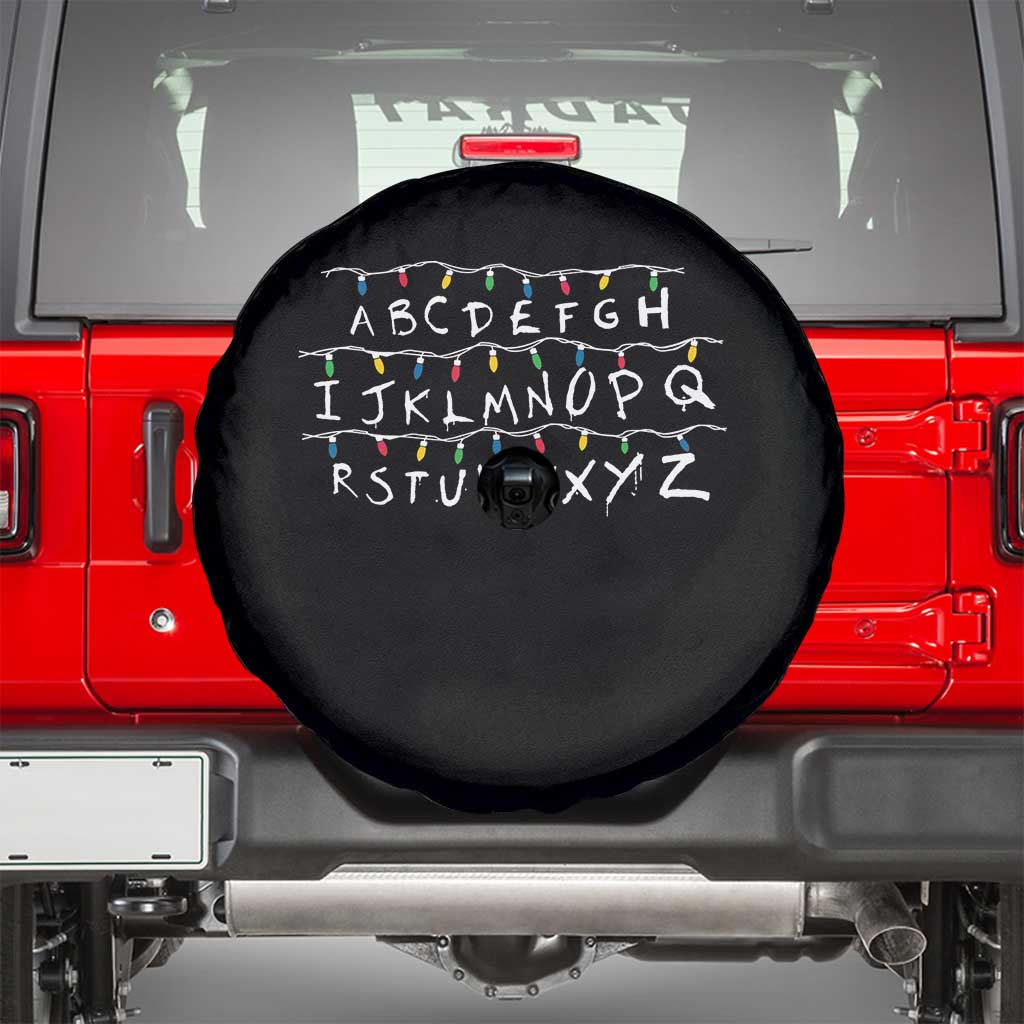 Funny Stranger Christmas Spare Tire Cover Alphabet Xmas Lights Movie TS11 Black Print Your Wear