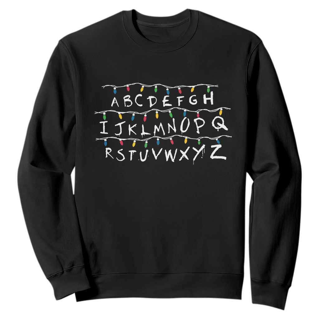 Funny Stranger Christmas Sweatshirt Alphabet Xmas Lights Movie TS11 Black Print Your Wear