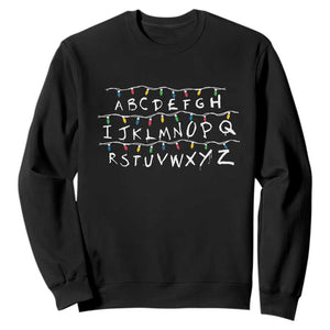 Funny Stranger Christmas Sweatshirt Alphabet Xmas Lights Movie TS11 Black Print Your Wear