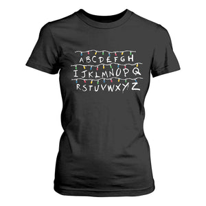 Funny Stranger Christmas T Shirt For Women Alphabet Xmas Lights Movie TS11 Black Print Your Wear
