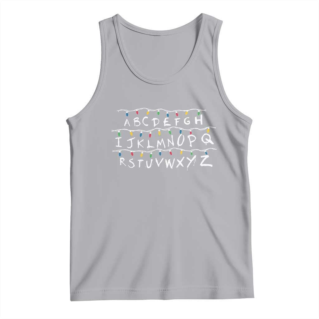 Funny Stranger Christmas Tank Top Alphabet Xmas Lights Movie TS11 Athletic Heather Print Your Wear