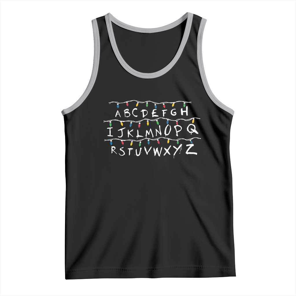 Funny Stranger Christmas Tank Top Alphabet Xmas Lights Movie TS11 Black Athletic Heather Print Your Wear