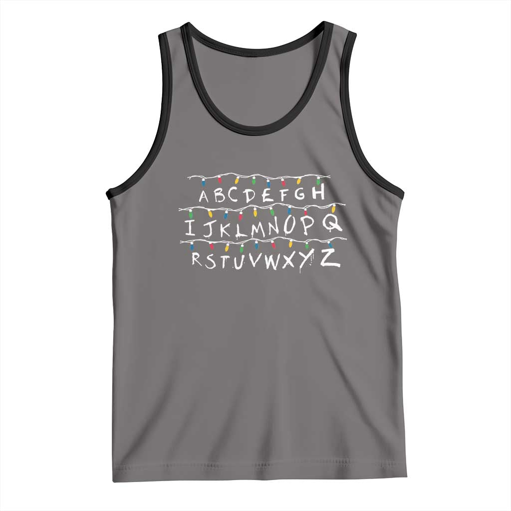 Funny Stranger Christmas Tank Top Alphabet Xmas Lights Movie TS11 Deep Heather Black Print Your Wear