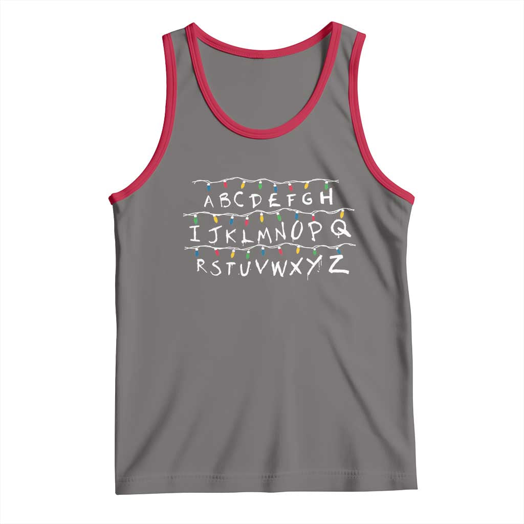 Funny Stranger Christmas Tank Top Alphabet Xmas Lights Movie TS11 Deep Heather Red Print Your Wear