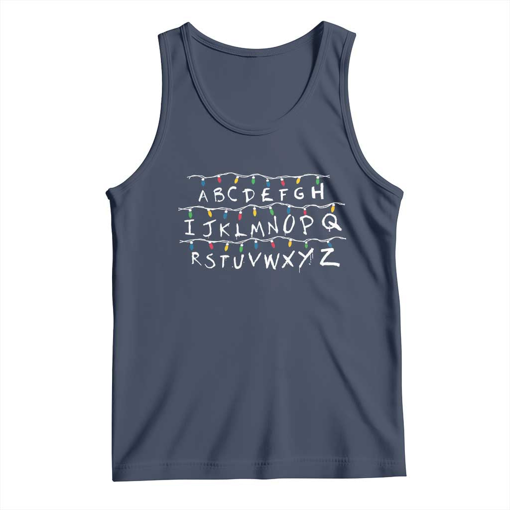 Funny Stranger Christmas Tank Top Alphabet Xmas Lights Movie TS11 Navy Print Your Wear