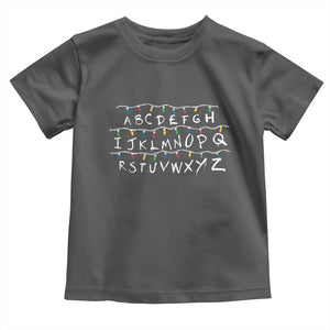 Funny Stranger Christmas Toddler T Shirt Alphabet Xmas Lights Movie TS11 Dark Heather Print Your Wear
