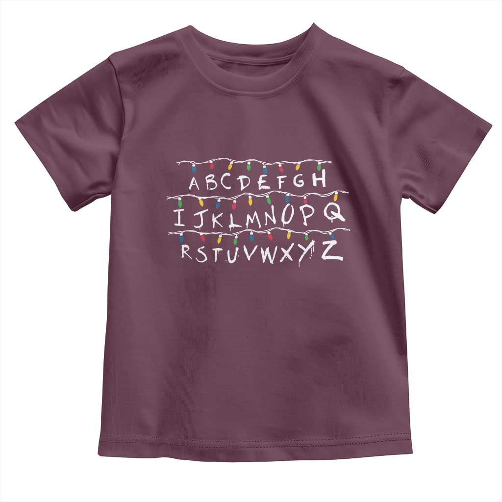 Funny Stranger Christmas Toddler T Shirt Alphabet Xmas Lights Movie TS11 Maroon Print Your Wear