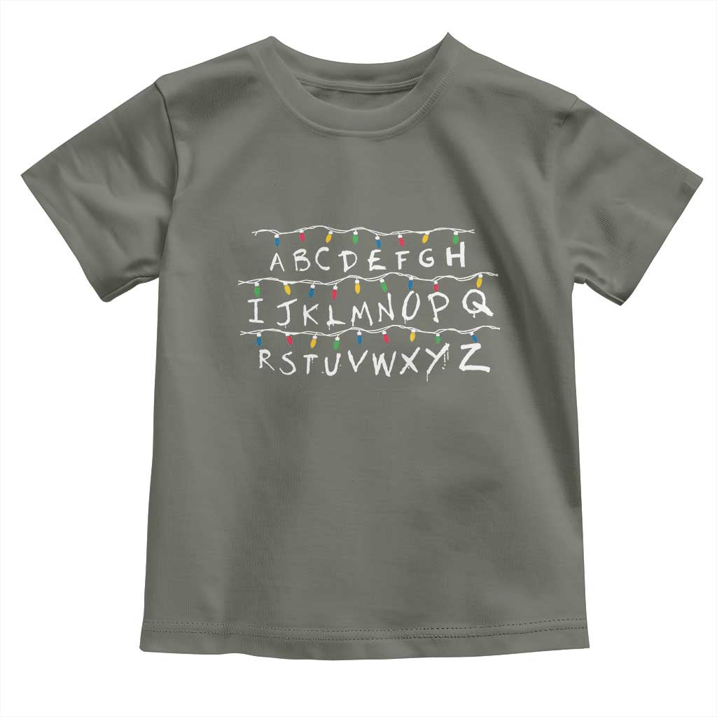 Funny Stranger Christmas Toddler T Shirt Alphabet Xmas Lights Movie TS11 Military Green Print Your Wear