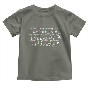 Funny Stranger Christmas Toddler T Shirt Alphabet Xmas Lights Movie TS11 Military Green Print Your Wear