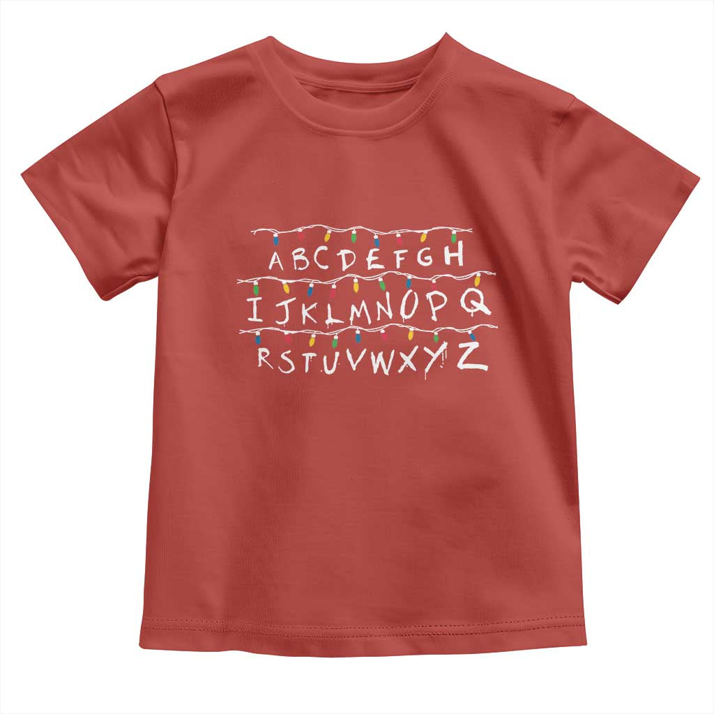 Funny Stranger Christmas Toddler T Shirt Alphabet Xmas Lights Movie TS11 Red Print Your Wear