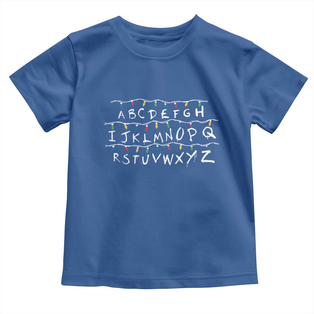 Funny Stranger Christmas Toddler T Shirt Alphabet Xmas Lights Movie TS11 Royal Blue Print Your Wear