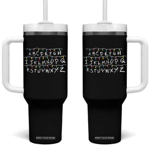 Funny Stranger Christmas Tumbler With Handle Alphabet Xmas Lights Movie TS11 One Size: 40 oz Black Print Your Wear