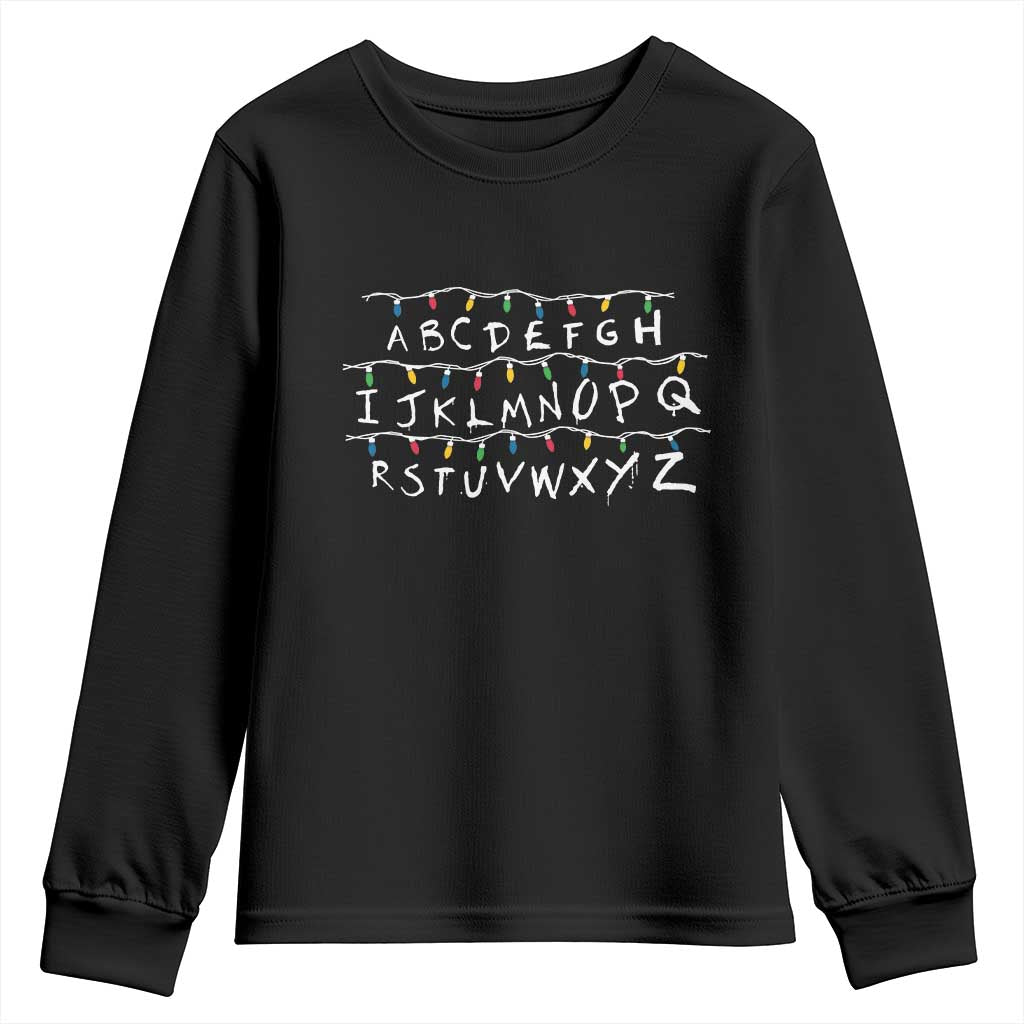 Funny Stranger Christmas Youth Sweatshirt Alphabet Xmas Lights Movie TS11 Black Print Your Wear