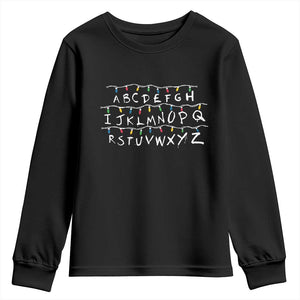 Funny Stranger Christmas Youth Sweatshirt Alphabet Xmas Lights Movie TS11 Black Print Your Wear