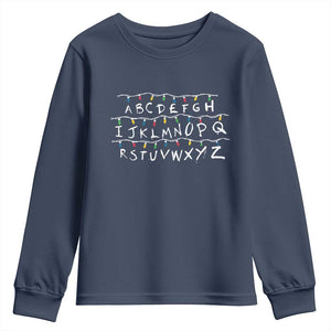 Funny Stranger Christmas Youth Sweatshirt Alphabet Xmas Lights Movie TS11 Navy Print Your Wear
