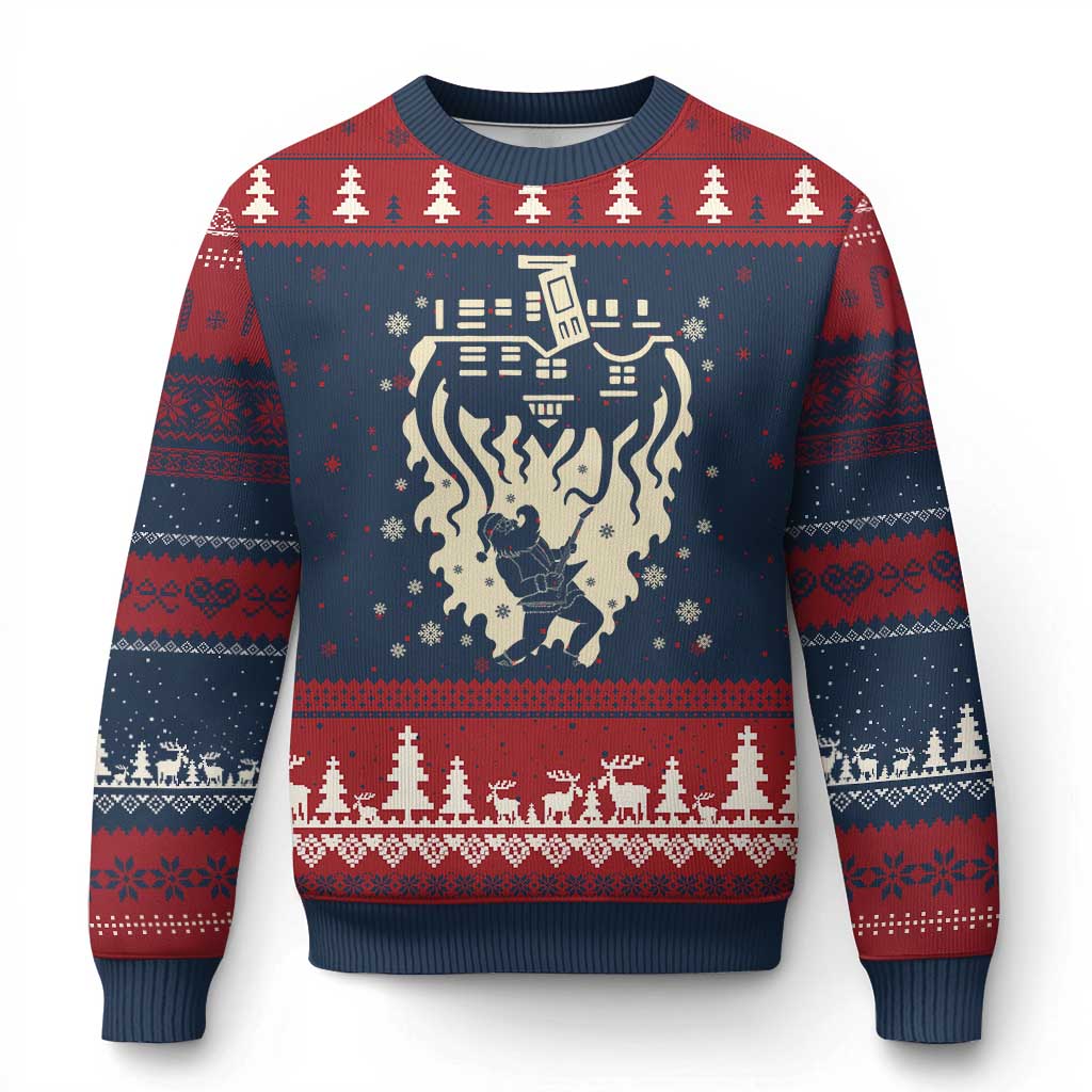 Funny Stranger Xmas Ugly Christmas Sweater Heavy Metal Santa Upside Down TS11 Navy Red Print Your Wear