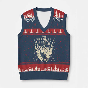 Funny Stranger Xmas V-Neck Knit Sweater Vest Heavy Metal Santa Upside Down TS11 Navy Red Print Your Wear