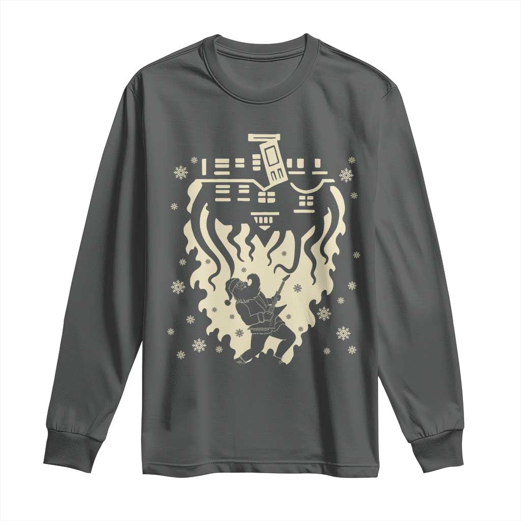 Funny Stranger Christmas Long Sleeve Shirt Heavy Metal Santa Upside Down TS11 Dark Heather Print Your Wear
