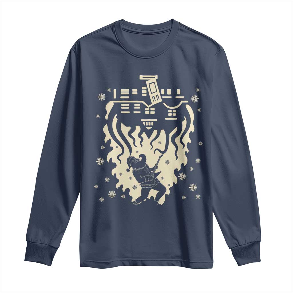 Funny Stranger Christmas Long Sleeve Shirt Heavy Metal Santa Upside Down TS11 Navy Print Your Wear