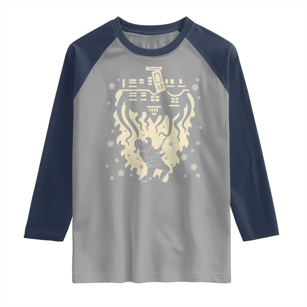 Funny Stranger Christmas Raglan Shirt Heavy Metal Santa Upside Down TS11 Sport Gray Navy Print Your Wear