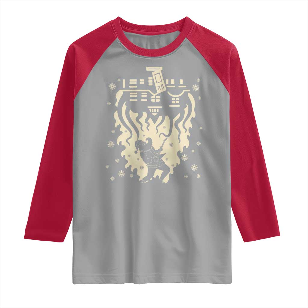 Funny Stranger Christmas Raglan Shirt Heavy Metal Santa Upside Down TS11 Sport Gray Red Print Your Wear