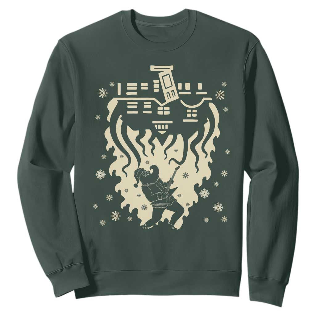 Funny Stranger Christmas Sweatshirt Heavy Metal Santa Upside Down TS11 Dark Forest Green Print Your Wear