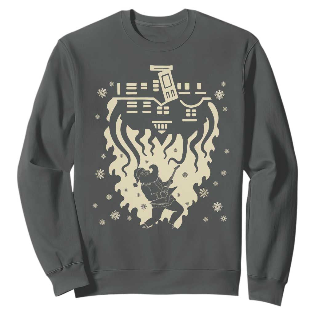 Funny Stranger Christmas Sweatshirt Heavy Metal Santa Upside Down TS11 Dark Heather Print Your Wear
