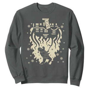 Funny Stranger Christmas Sweatshirt Heavy Metal Santa Upside Down TS11 Dark Heather Print Your Wear