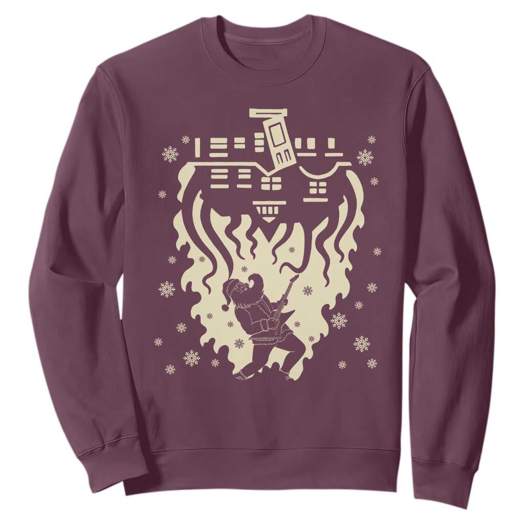 Funny Stranger Christmas Sweatshirt Heavy Metal Santa Upside Down TS11 Maroon Print Your Wear