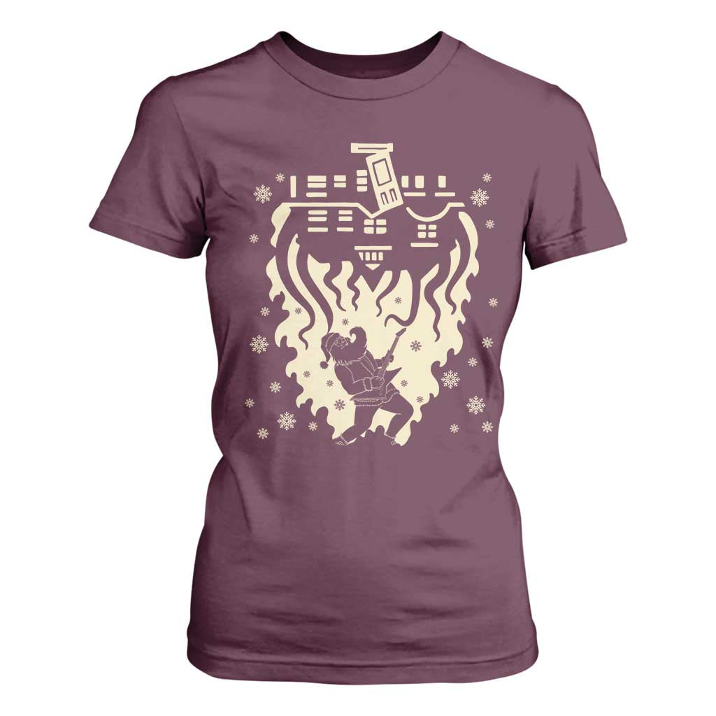 Funny Stranger Christmas T Shirt For Women Heavy Metal Santa Upside Down TS11 Maroon Print Your Wear