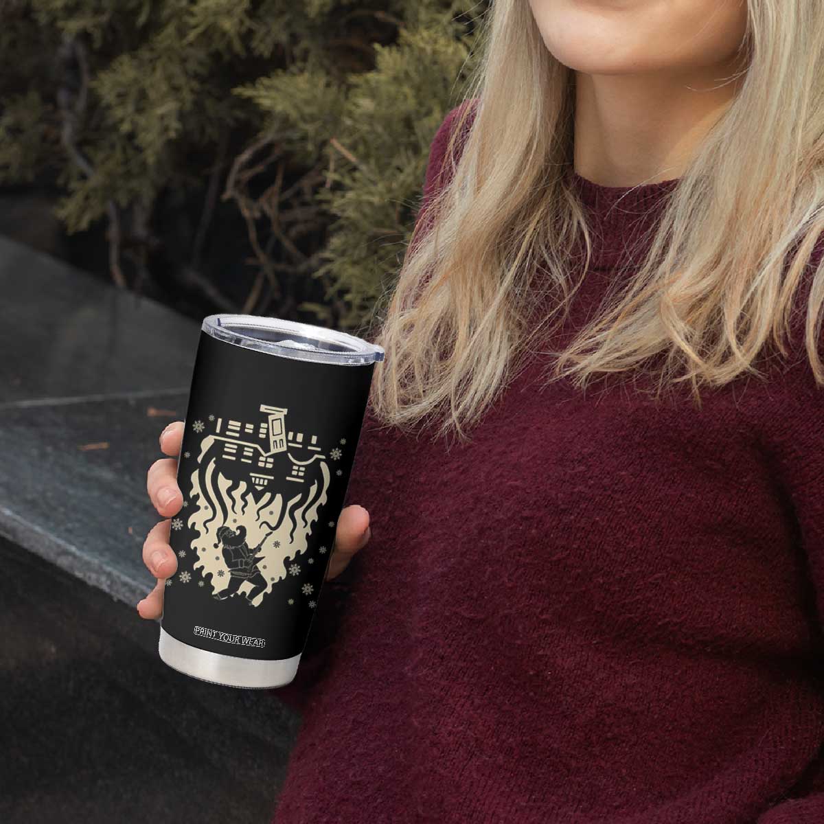 Funny Stranger Christmas Tumbler Cup Heavy Metal Santa Upside Down TS11 Print Your Wear