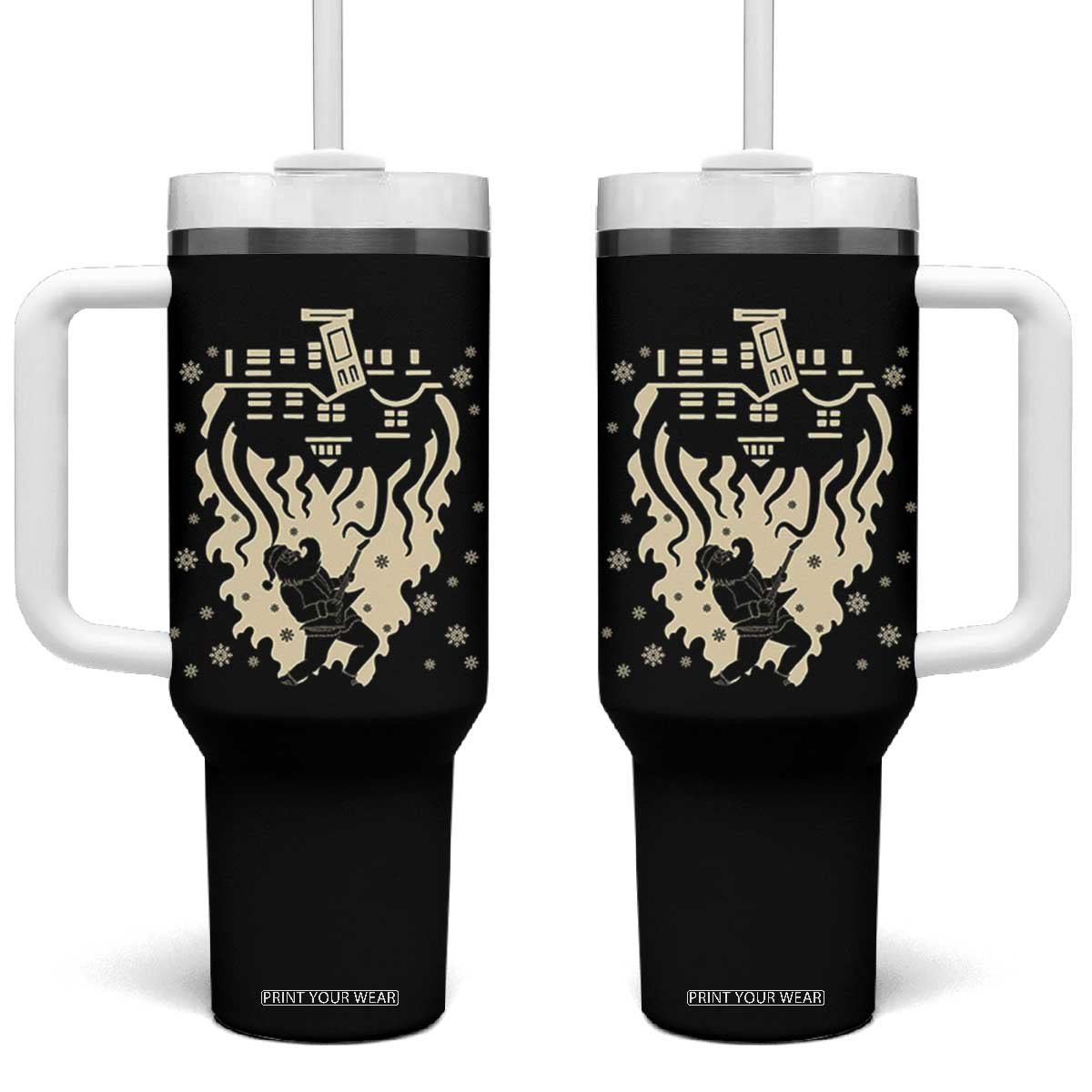 Funny Stranger Christmas Tumbler With Handle Heavy Metal Santa Upside Down TS11 One Size: 40 oz Black Print Your Wear